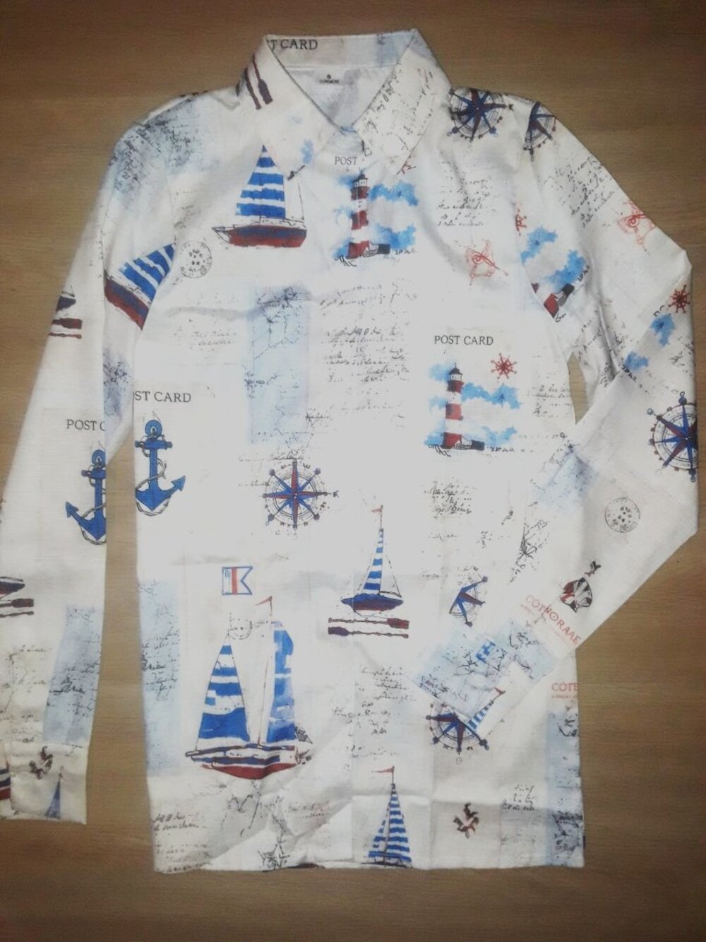 NEW sailboat lighthouse post-card print shirt blouse